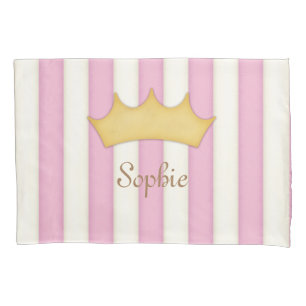 Pink Stripes Personalized Crowned Girl's Princess Pillowcase