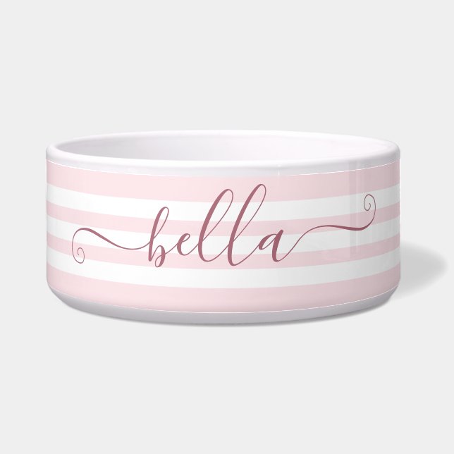 Pink Stripes Personalized Dog Water Bowl (Front)