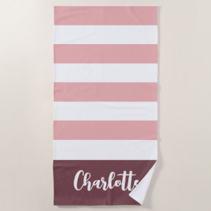 Pink Stripes Personalized Girls Name Beach Towel