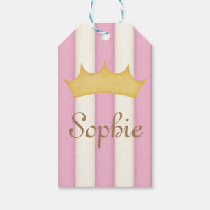 Pink Stripes Personalized Name Princess Crown Gift Tags
