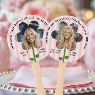 Pink Stripes Photo Flower Graduate Personalized Hand Fan