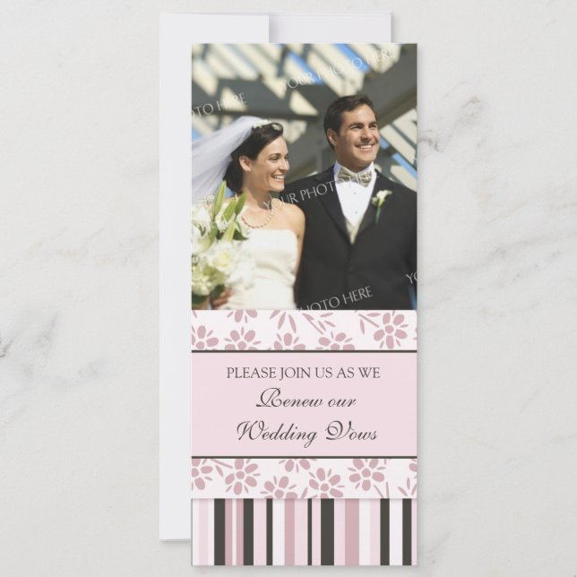 Pink Stripes Photo Wedding Vow Renewal Invitation (Front)