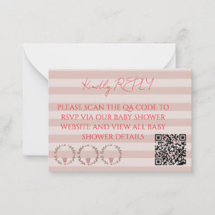 Pink Stripes QR Code RSVP Card
