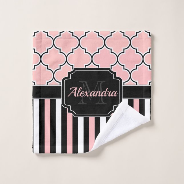 Pink Stripes & Quatrefoil Bath Towel Set (Wash Cloth)