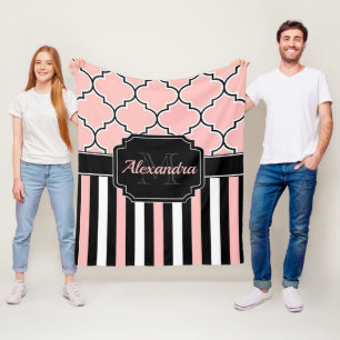 Pink Stripes & Quatrefoil Fleece Blanket