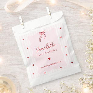 Pink Stripes Red Hearts Little Sweetheart Birthday Favour Bag