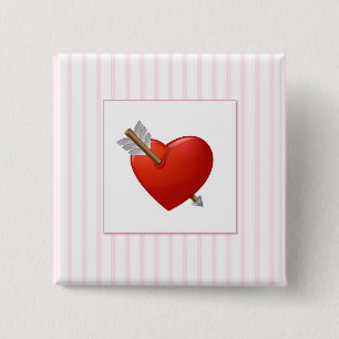 Pink Stripes - Red Valentine Heart 2 Inch Square Button