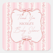 Pink stripes retro bow border baby shower favour