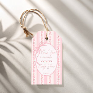 Pink stripes retro bow elegant baby shower favour gift tags