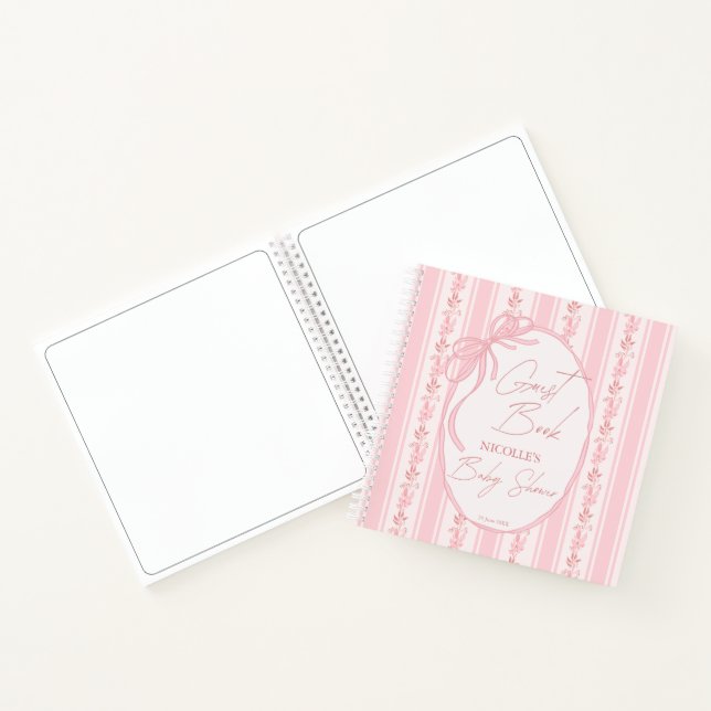 Pink stripes retro elegant baby shower guest book (Inside)
