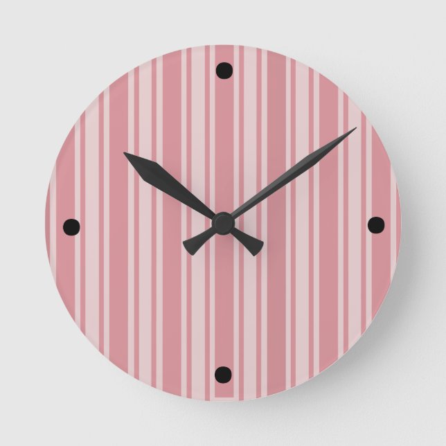 Pink Stripes Round Clock (Front)