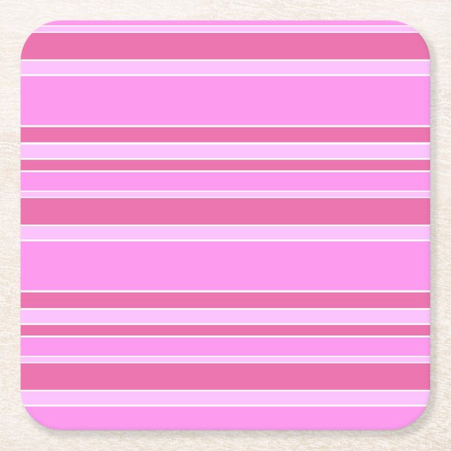 Pink stripes square paper coaster (Front)