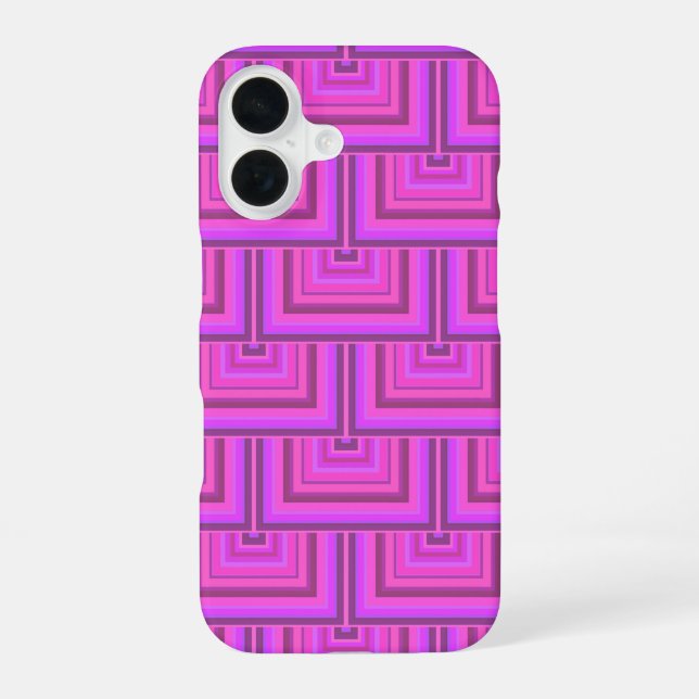Pink stripes square scales pattern iPhone 16 case (Back)
