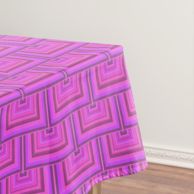 Pink stripes square scales pattern tablecloth (In Situ)