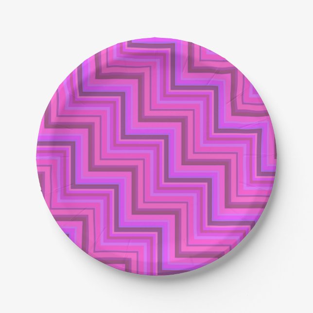 Pink stripes stairs pattern paper plate (Front)