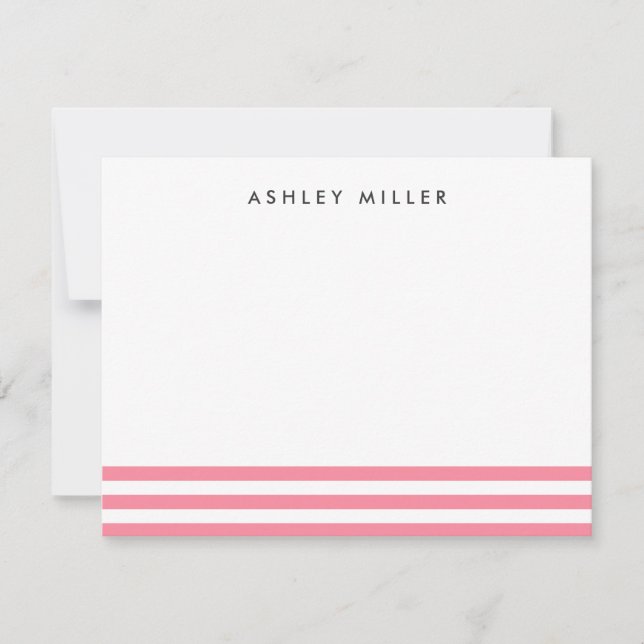 Pink Stripes Stationery Personalized Invite Card (Front)