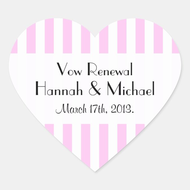 Pink Stripes, Striped Pattern, Lines, Vow Renewal Heart Sticker (Front)