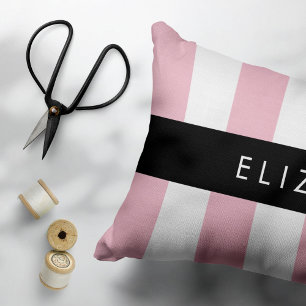 Pink Stripes, Striped Pattern, Lines, Your Name Accent Pillow