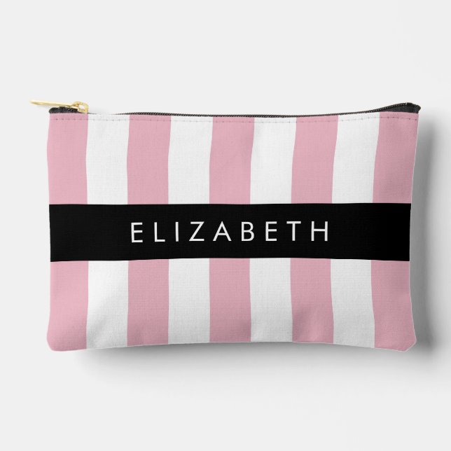 Pink Stripes, Striped Pattern, Lines, Your Name Accessory Pouch (Front)