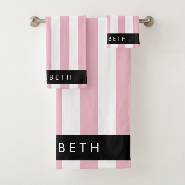 Pink Stripes, Striped Pattern, Lines, Your Name Bath Towel Set (Insitu)
