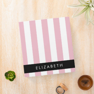 Pink Stripes, Striped Pattern, Lines, Your Name Binder