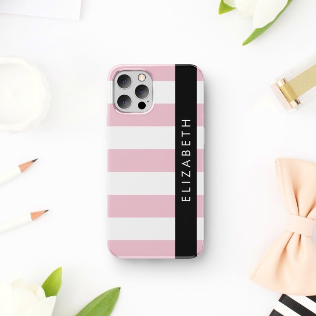 Pink Stripes, Striped Pattern, Lines, Your Name Case-Mate iPhone Case (Creator Uploaded)
