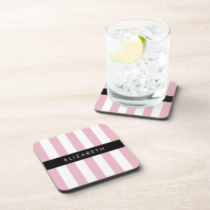 Pink Stripes, Striped Pattern, Lines, Your Name Coaster