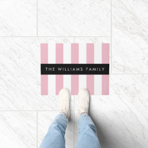 Pink Stripes, Striped Pattern, Lines, Your Name Doormat