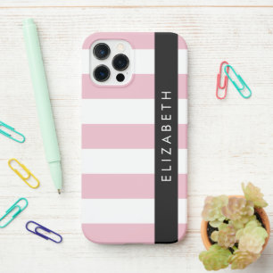 Pink Stripes, Striped Pattern, Lines, Your Name iPhone 12 Pro Case