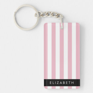 Pink Stripes, Striped Pattern, Lines, Your Name Keychain
