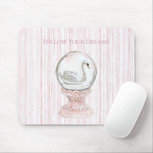 Pink Stripes Swan Mouse Pad