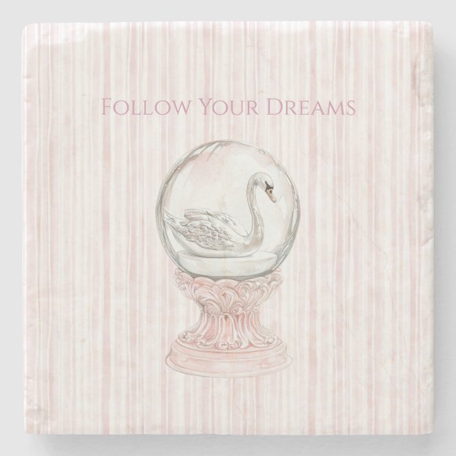 Pink Stripes Swan   Stone Coaster (Front)