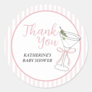 Pink Stripes Tini One Is on the Way Thank You Classic Round Sticker