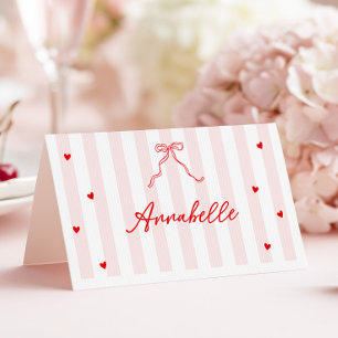 Pink Stripes Valentine's Table Name Card 
