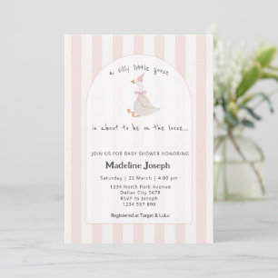 Pink Stripes Watercolor Goose Girl Baby Shower Invitation