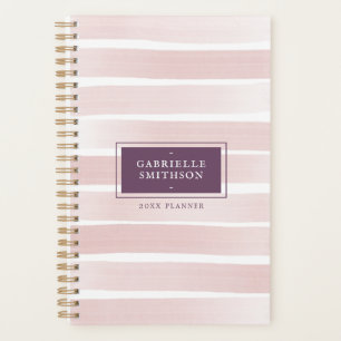 Pink Stripes Watercolor Painted + Name Plum Purple Planner