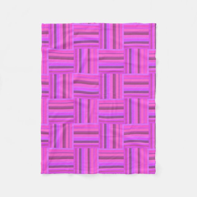 Pink stripes weave pattern fleece blanket (Front)