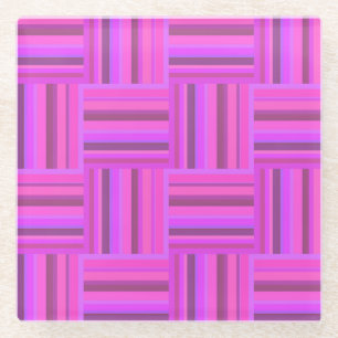 Pink stripes weave pattern glass coaster