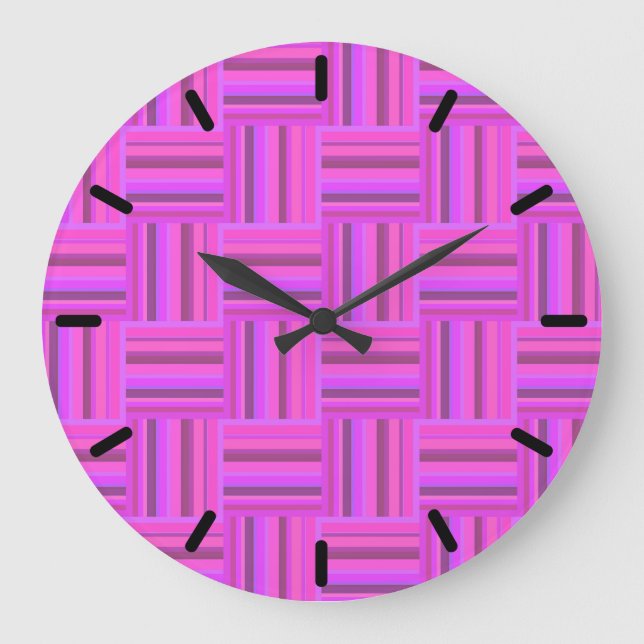 Pink stripes weave pattern large clock (Front)