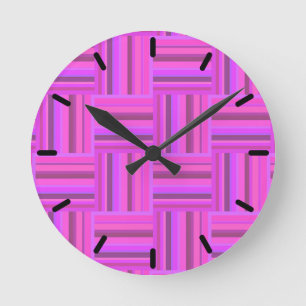 Pink stripes weave pattern round clock