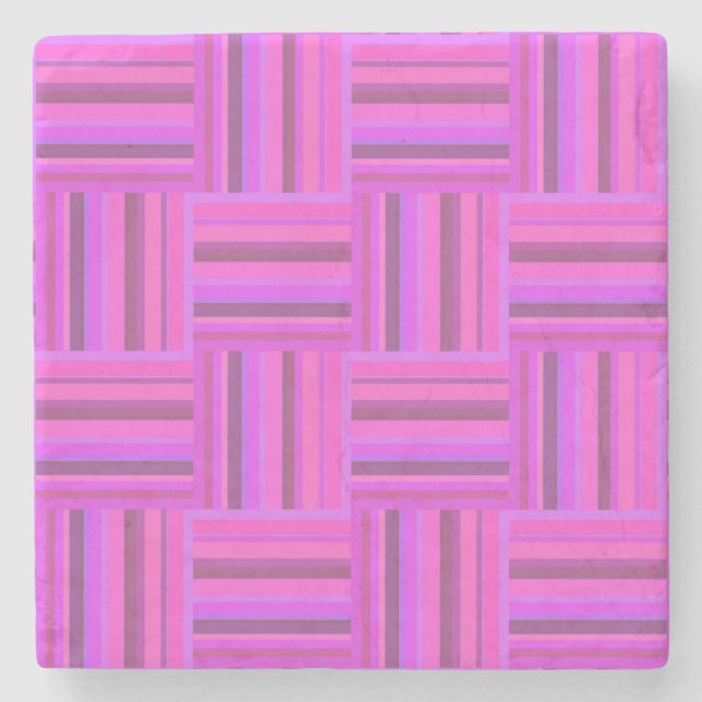 Pink stripes weave pattern stone coaster (Front)