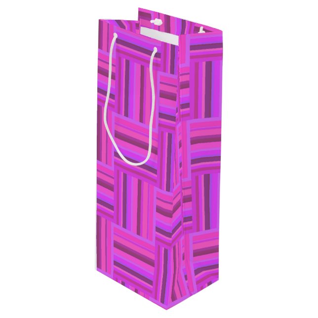 Pink stripes weave pattern wine gift bag (Front Angled)