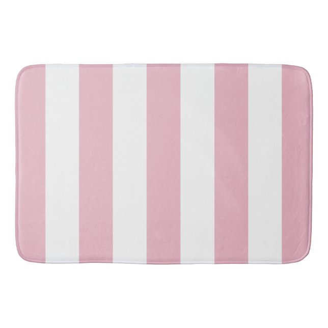 Pink Stripes, White Stripes, Striped Pattern Bath Mat (Front)