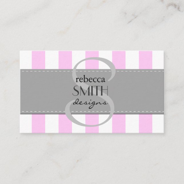 Pink Stripes, White Stripes, Striped Pattern Business Card (Front)