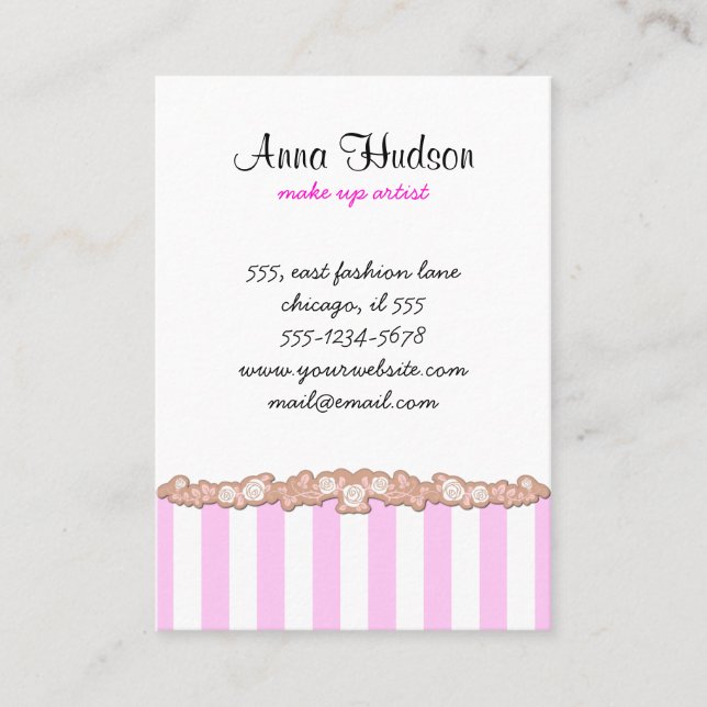 Pink Stripes, White Stripes, Striped Pattern Business Card (Front)