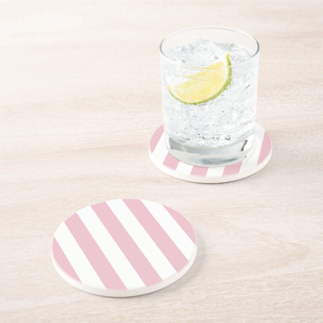 Pink Stripes, White Stripes, Striped Pattern Coaster (Side)