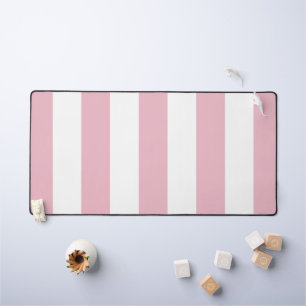 Pink Stripes, White Stripes, Striped Pattern Desk Mat