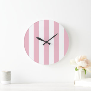 Pink Stripes, White Stripes, Striped Pattern Large Clock