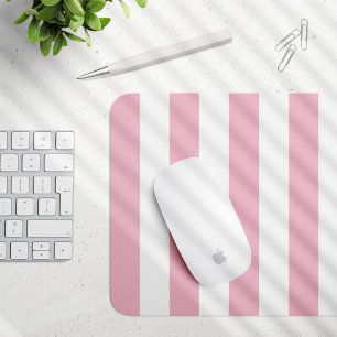 Pink Stripes, White Stripes, Striped Pattern Mouse Pad