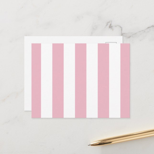 Pink Stripes, White Stripes, Striped Pattern Postcard (Front/Back In Situ)